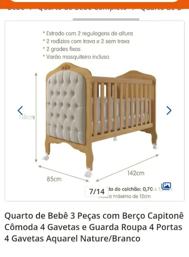 Berço Capitonê vira cama + colchão 