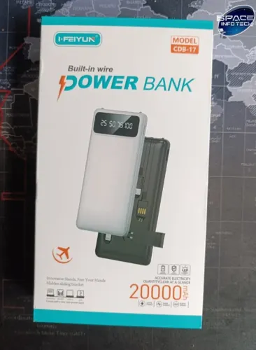 Carregador Portátil Power Bank 20000mAh com Cabos Embutidos