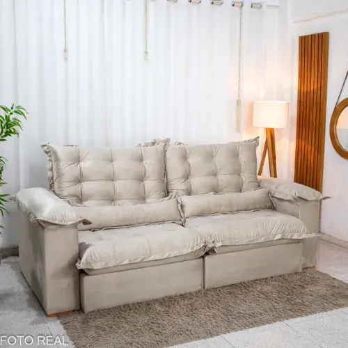 Desconto 50% + frete grátis! Sofá Retrátil Reclinável Maldivas 2,30m Veludo D28 + Molas