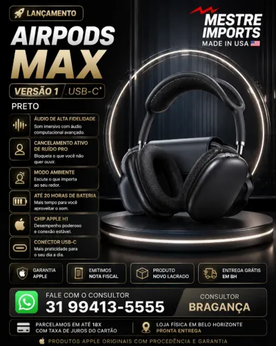 AirPods Max Versão 1 USB-C Preto Novo Lacrado Garantia Apple