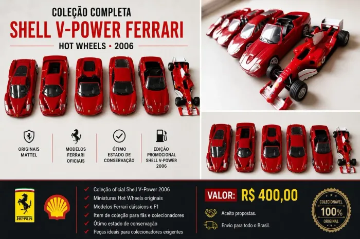 Coleção Ferrari Shell V-Power Hot Wheels 2006 - Escala 1:38 | 6 Miniaturas Raras