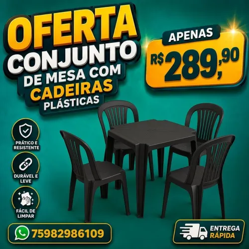 Conjunto de mesa e cadeiras plásticas bistrô preta