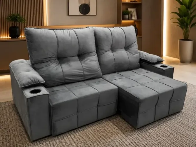 Sofá com Porta Copos Retrátil (ENTREGA IMEDIATA)
