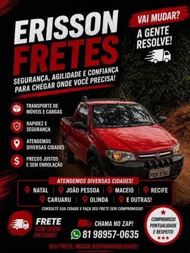 Frete e mudança pequena para . Caruaru.Maceió.natal.Garanhuns.recife.