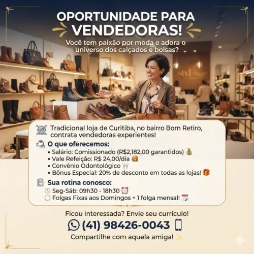 Vagas de Vendedoras | Bom Retiro | Curitiba