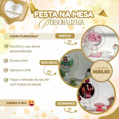 Kit festa na mesa personalizado - Pegue e Monte
