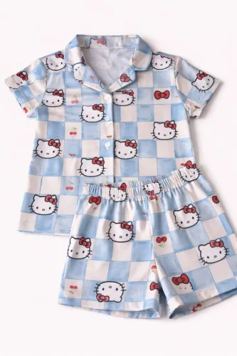 pijama blusa de botão e calça hello kitty infantil