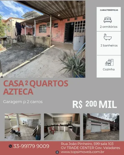 Casa 2 quartos bairro Azteca em Governador Valadares