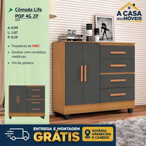 Cômoda Life Leão - Nature Cinza 