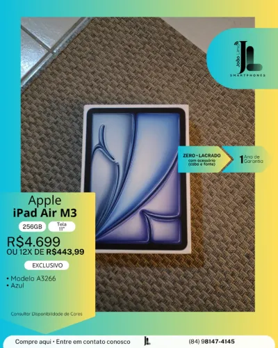 IPAD AIR M3, 256GB, TELA 11?, LACRADO, EXCLUSIVO!