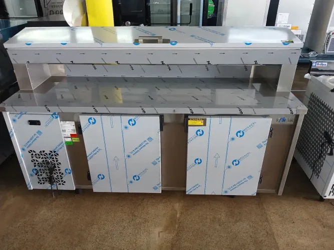 Balcão de Serviço Condimentador Refrigerado Inox 2 Metros 2 Portas