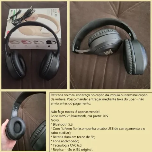 Fone H&S V5 bluetooth preto novo