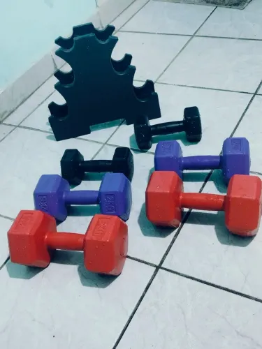 Kit Halteres 12 Kilos Casa 3 Pares De 1kg 2kg 3 Kg E Suporte