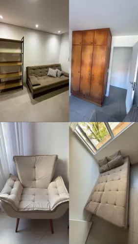 Sofá cama, poltrona, estante, guarda roupas retrô