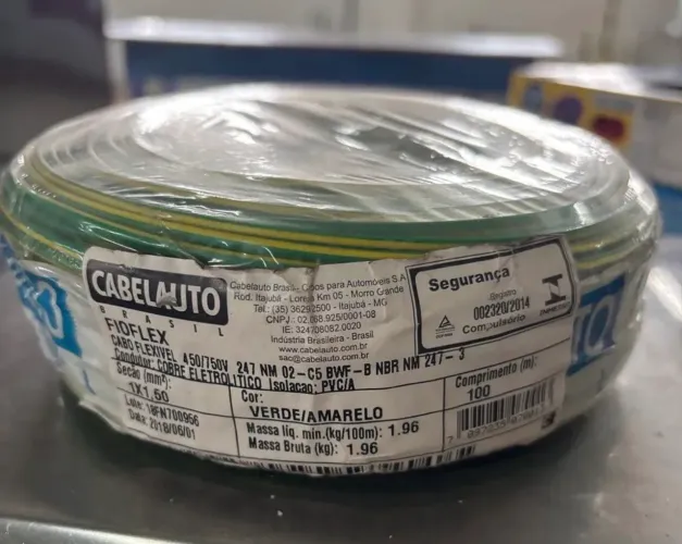 Cabo flexível de cobre bitola 1,5mm2 verde amarelo 