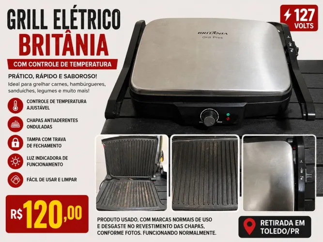Grill Elétrico Britânia com Controle de Temperatura - Funcionando