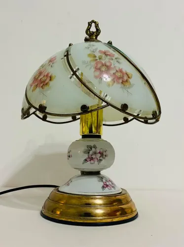 Abajur Vintage Anos 80/90 Porcelana E Vidro Floral Funcionando