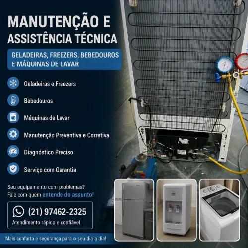 MANUTENÇÃO DE GELADEIRAS, FREEZERS, BEBEDOUROS E MÁQUINAS DE LAVAR | ATENDIMENTO RÁPIDO