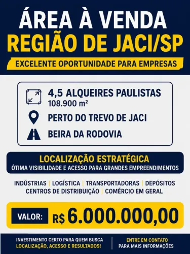 ÁREA ESTRATÉGICA À VENDA REGIÃO DE JACI/SP