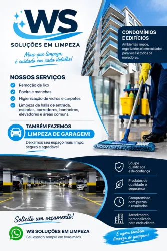 Limpeza de condomínios, prédios, garagens e galpões.