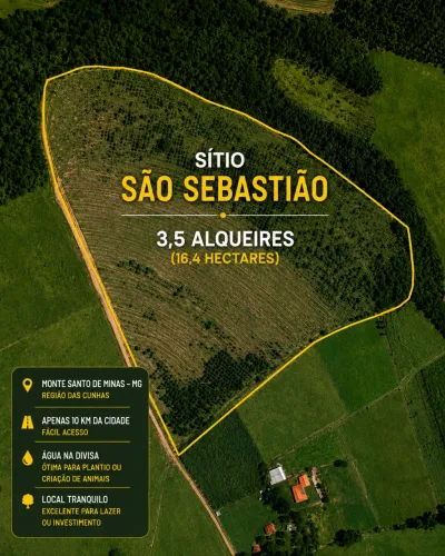 Sítio São Sebastião - 3,5 Alqueires (16,4 ha) - 10 km de Monte Santo de Minas/MG
