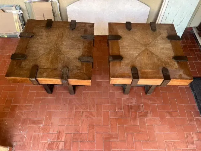 2 Mesas Laterais de Madeira Maciça 69x69 cm