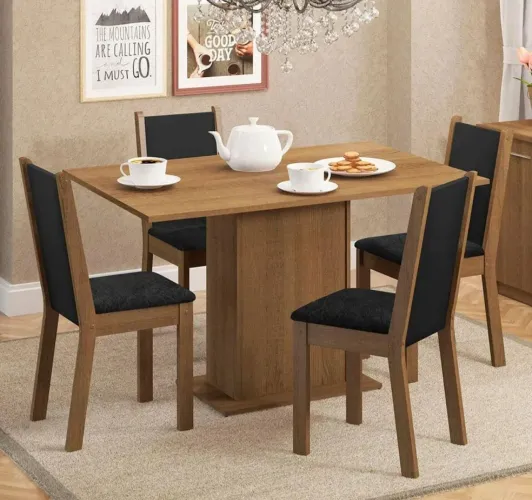 Mesa com 4 cadeiras cor rústic/preto..produto novo na cx lacrada