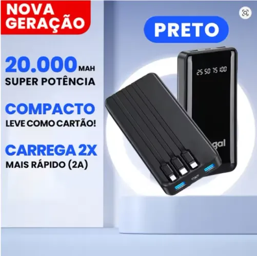 Carregador Portátil 20000mAh Design Único e Compacto Bateria de Grande Duração Para Aventu