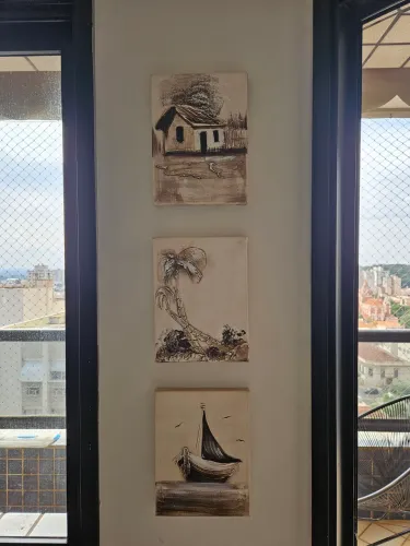 Trio Quadros Decorativos Rústicos Texturizados 15x10