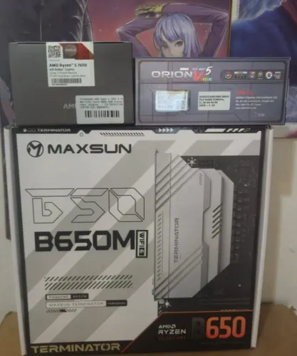 kit am5 b650m ryzen 5 7600 e 2x16gb ddr5 5200mhz rgb kit novo lacrado nota e garantia