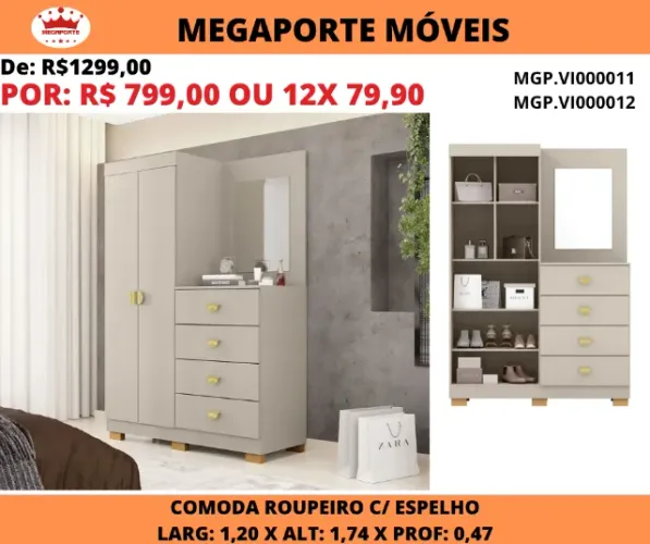 CÔMODA ROUPEIRO C/ESPELHO
