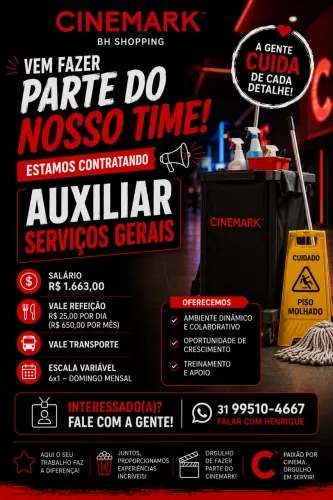 Vaga Auxiliar serviços gerais ( BH Shopping )