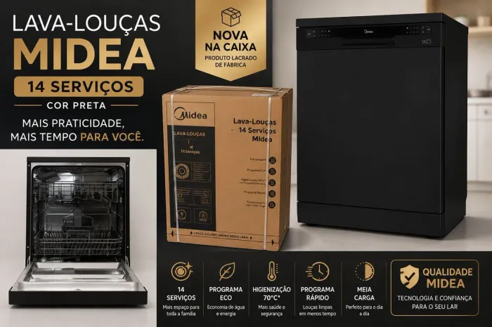 Lava Louças 14 Serviços Preta Midea