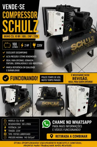 Compressor Pistão Schulz 100L 2HP 220V Bravo CSL 10BR|100