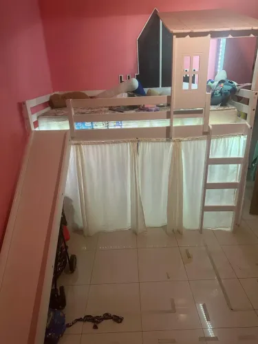 Cama infantil casa tema com escorregador