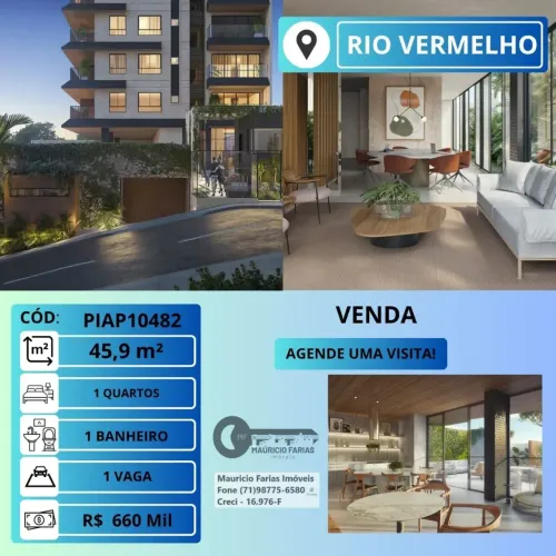 APARTAMENTO QUARTO E SALA COM 45M² NO RIO VERMELHO