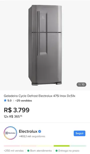 Geladeira Cycle Defrost Electrolux
