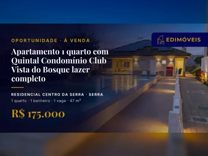 Apartamento 1 Quarto no Residencial Centro da Serra  Estilo de Vida Resort em Casa!