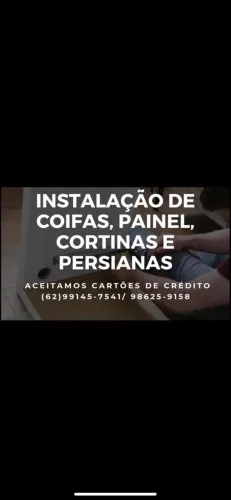Instalação de cortina, persiana, chuveiro coifas