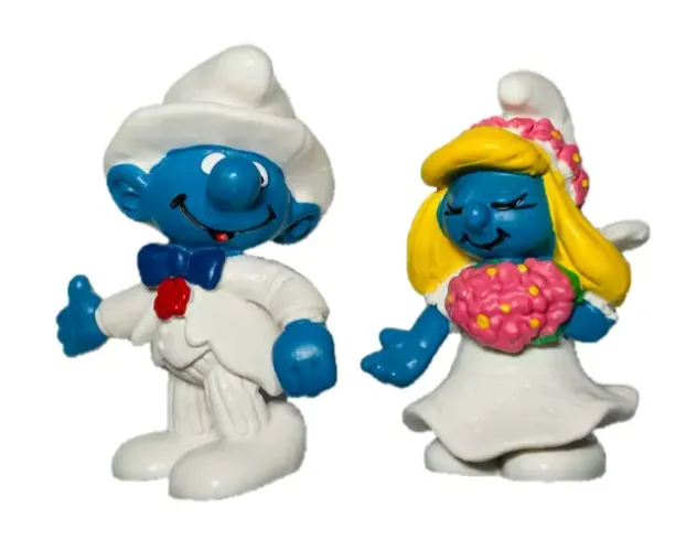Smurf Noivo e Smurfette Noiva - Casal de Bonecos Altura 5 cm (Schleich) raros p/ fãs