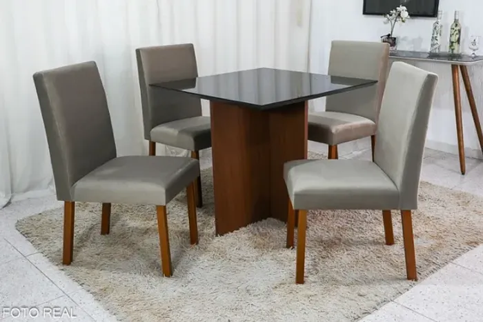 Mesa Helo 90×90 4 Cadeiras Roma Bege Até 12x - Frete Grátis