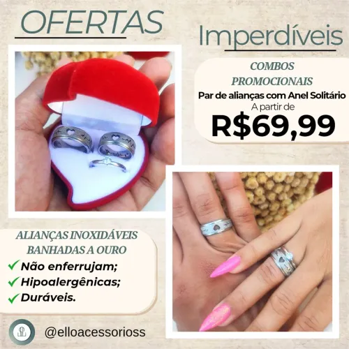 Par de alianças + Anel + Caixa de veludo