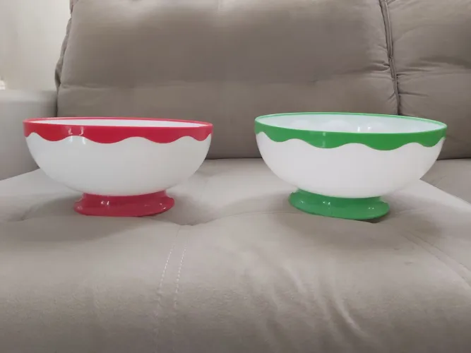 Jogo de Tigelas com Pé, Vermelha e Verde - Decoração Vintage