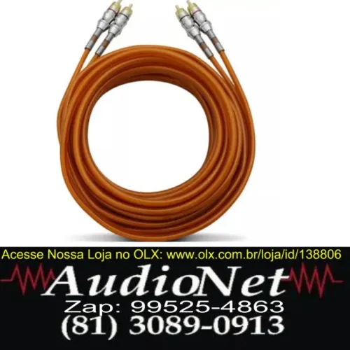 Cabo Rca Kx3 de 5 Metros Blindado Conector Ouro Profissional Automotivo Carro Som