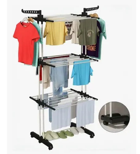 Varal De Roupas De Chão com 3 Andares Dobrável Grande C/ 4 Rodas 2 Hastes z1428