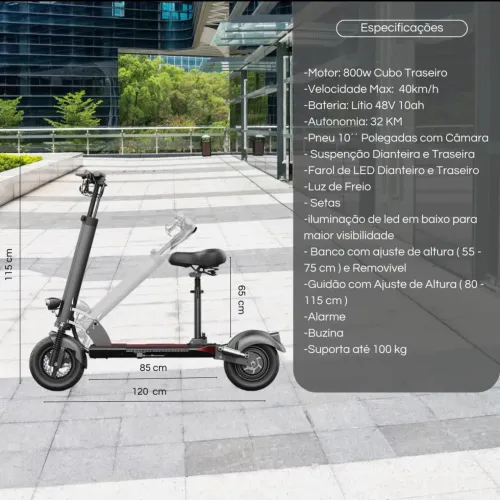 Patinete Elétrico Polares T10 Pro 800W - 45km/h - Semi-novo!