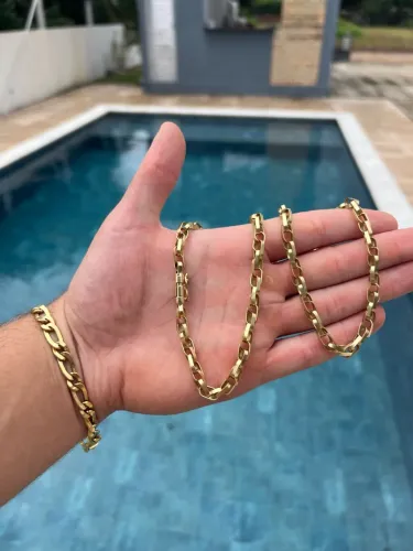 Corrente de ouro 18k elo duplo maciça ( exclusiva )