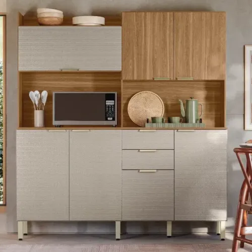 Armário de Cozinha Pitaya Amêndola/ Nude (PAGAMENTO SOMENTE NA ENTREGA)