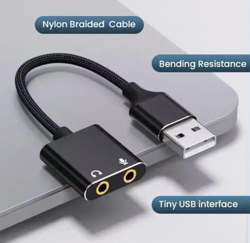 Adaptador de Áudio USB para Fone de Ouvido e Microfone