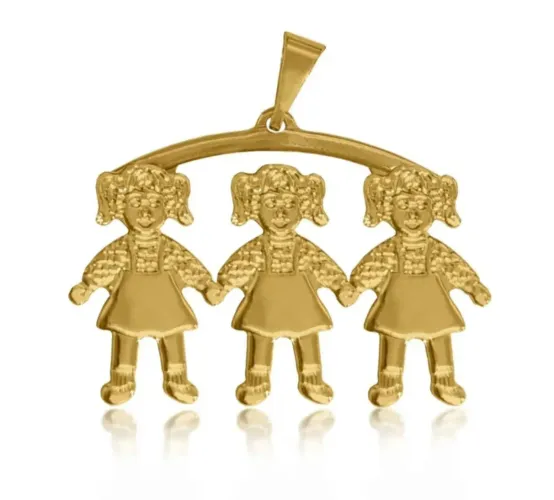 Pingente de ouro 18k 3 meninas